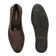 Men Premium Leather Ethnic Handwoven Slip-On Loafers (M-DRV-03-BROWN)