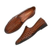 Men Premium Leather Ethnic Handwoven Slip-On Loafers (M-DRV-03-TAN)