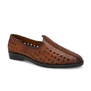Men Premium Leather Ethnic Handwoven Slip-On Loafers (M-DRV-03-TAN)