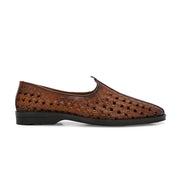 Men Premium Leather Ethnic Handwoven Slip-On Loafers (M-DRV-03-TAN)