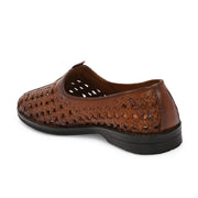 Men Premium Leather Ethnic Handwoven Slip-On Loafers (M-DRV-03-TAN)