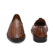 Men Premium Leather Ethnic Handwoven Slip-On Loafers (M-DRV-03-TAN)