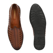 Men Premium Leather Ethnic Handwoven Slip-On Loafers (M-DRV-03-TAN)