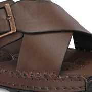 West Port Men Premium Leather Cross-Strap Casual Sandals with Comfort Footbed (M-MF-05-BROWN)