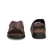 West Port Men Premium Leather Cross-Strap Casual Sandals with Comfort Footbed (M-MF-05-BROWN)