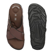 West Port Men Premium Leather Cross-Strap Casual Sandals with Comfort Footbed (M-MF-05-BROWN)