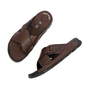 West Port Men Premium Leather Cross-Strap Casual Sandals with Comfort Footbed (M-MF-05-BROWN)