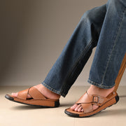 West Port Men Premium Leather Cross-Strap Casual Sandals with Comfort Footbed (M-MF-05-TAN)