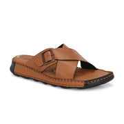 West Port Men Premium Leather Cross-Strap Casual Sandals with Comfort Footbed (M-MF-05-TAN)