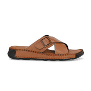 West Port Men Premium Leather Cross-Strap Casual Sandals with Comfort Footbed (M-MF-05-TAN)