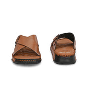 West Port Men Premium Leather Cross-Strap Casual Sandals with Comfort Footbed (M-MF-05-TAN)