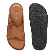 West Port Men Premium Leather Cross-Strap Casual Sandals with Comfort Footbed (M-MF-05-TAN)