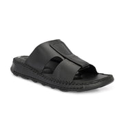 West Port Men Premium Leather Casual Sandals with Comfort Footbed (M-MF-10-BLACK)