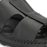 West Port Men Premium Leather Casual Sandals with Comfort Footbed (M-MF-10-BLACK)