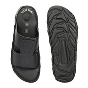 West Port Men Premium Leather Casual Sandals with Comfort Footbed (M-MF-10-BLACK)
