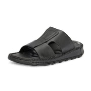 West Port Men Premium Leather Casual Sandals with Comfort Footbed (M-MF-10-BLACK)