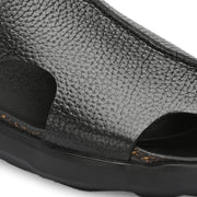 Men Pure Leather Light Weight Comfort Sandals (M-MT-01-BLACK)