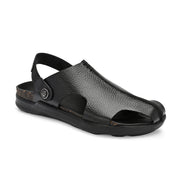 Men Pure Leather Light Weight Comfort Sandals (M-MT-01-BLACK)