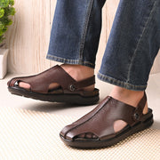 Men Pure Leather Light Weight Comfort Sandals (M-MT-01-BROWN)