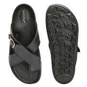 Men Faux Leather Cross-Strap Sandals (M-MT-02-BLACK)