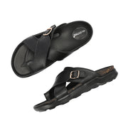 Men Faux Leather Cross-Strap Sandals (M-MT-02-BLACK)