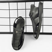 Men Faux Leather Closed-Toe  Comfort Sandals (M-MT-09-BLACK)