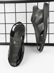 Men Synthetic Closed-Toe  Comfort Sandals (M-MT-09-BLACK)