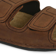 West Port Men Genuine Leather Dual Adjustable Straps Sandals (M-WW-07-BROWN)