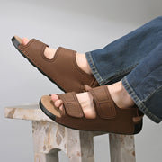 West Port Men Genuine Leather Dual Adjustable Straps Sandals (M-WW-07-BROWN)