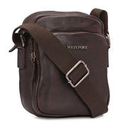West Port Premium Leather Messenger Crossbody Sling Bag (MBG-AO-02-BROWN)