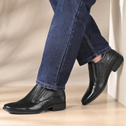 Men Premium Leather Ankle-Height Slip-On Formal Boot (Newtop-90-Black)