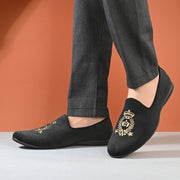 West Port Men Velvet Emblem Party Slip-Ons (OCCASION-01-BLACK)