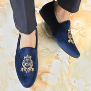 West Port Men Velvet Emblem Party Slip-Ons (OCCASION-01-NAVYBLUE)