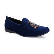 West Port Men Velvet Emblem Party Slip-Ons (OCCASION-01-NAVYBLUE)