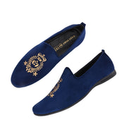 West Port Men Velvet Emblem Party Slip-Ons (OCCASION-01-NAVYBLUE)