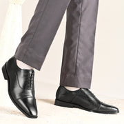 Men Premium Leather Classic Cap-Toe Black Oxford Shoes (PE-PETER-50-BLACK)