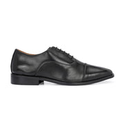 Men Premium Leather Classic Cap-Toe Black Oxford Shoes (PE-PETER-50-BLACK)