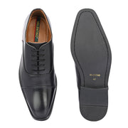 Men Premium Leather Classic Cap-Toe Black Oxford Shoes (PE-PETER-50-BLACK)