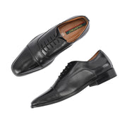 Men Premium Leather Classic Cap-Toe Black Oxford Shoes (PE-PETER-50-BLACK)