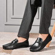 Men Premium Leather Black Slip On Loafer (Prado-35-Black)