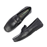 Men Premium Leather Black Slip On Loafer (Prado-35-Black)