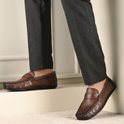 Men Premium Leather Brown Slip On Loafer (Prado-35-Brown)