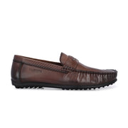 Men Premium Leather Brown Slip On Loafer (Prado-35-Brown)