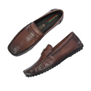 Men Premium Leather Brown Slip On Loafer (Prado-35-Brown)