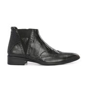 Men Premium Leather Ankle Boots with Side Zip & Elastic (Pride-90-Black)
