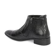 Men Premium Leather Ankle Boots with Side Zip & Elastic (Pride-90-Black)