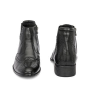 Men Premium Leather Ankle Boots with Side Zip & Elastic (Pride-90-Black)