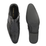 Men Premium Leather Ankle Boots with Side Zip & Elastic (Pride-90-Black)
