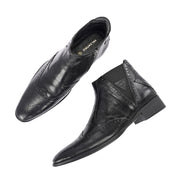 Men Premium Leather Ankle Boots with Side Zip & Elastic (Pride-90-Black)