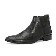 Men Premium Leather Ankle Boots with Side Zip & Elastic (Pride-90-Black)